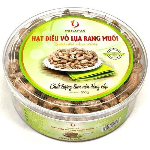 Hạt điều rang muối vỏ lụa Pagacas - Hộp tròn 500g